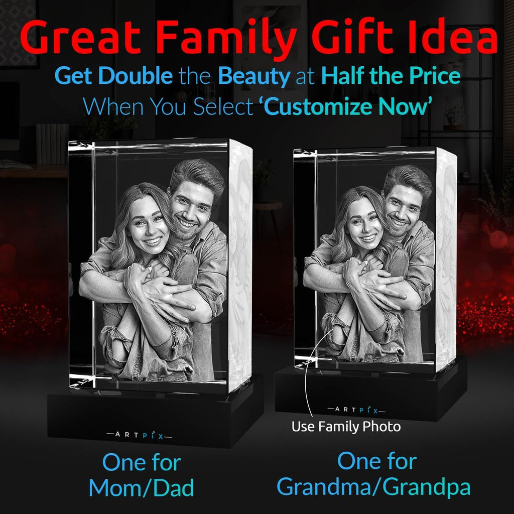 ArtPix 3D Crystal Photo, Personalized Mothers Day Gifts for Mom, Women, Wife, Her, Him, Men, Husband, Grandma, Great Customized Gift With Your Own Photo, Custom Glass 3D Laser Etched Picture Frame