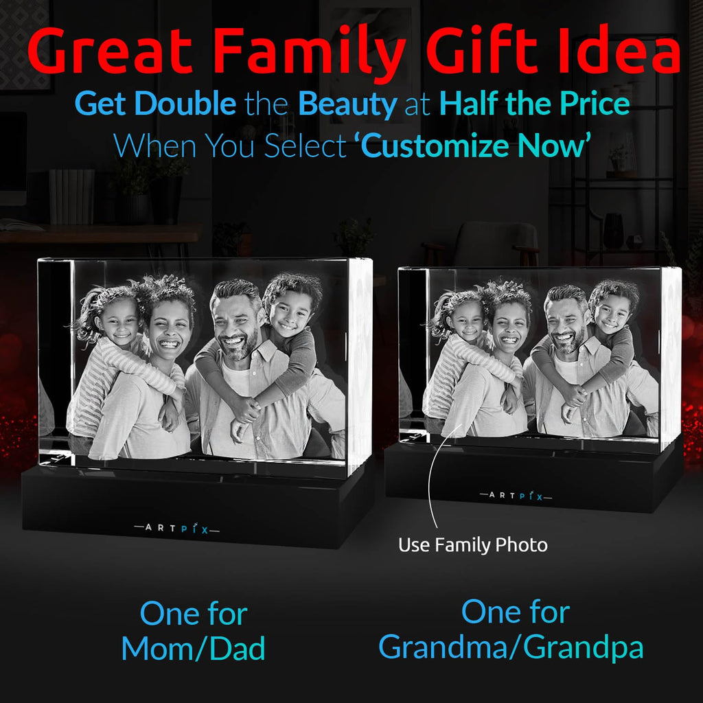 ArtPix 3D Crystal Photo, Personalized Mothers Day Gifts for Mom, Women, Wife, Her, Him, Men, Husband, Grandma, Great Customized Gift With Your Own Photo, Custom Glass 3D Laser Etched Picture Frame