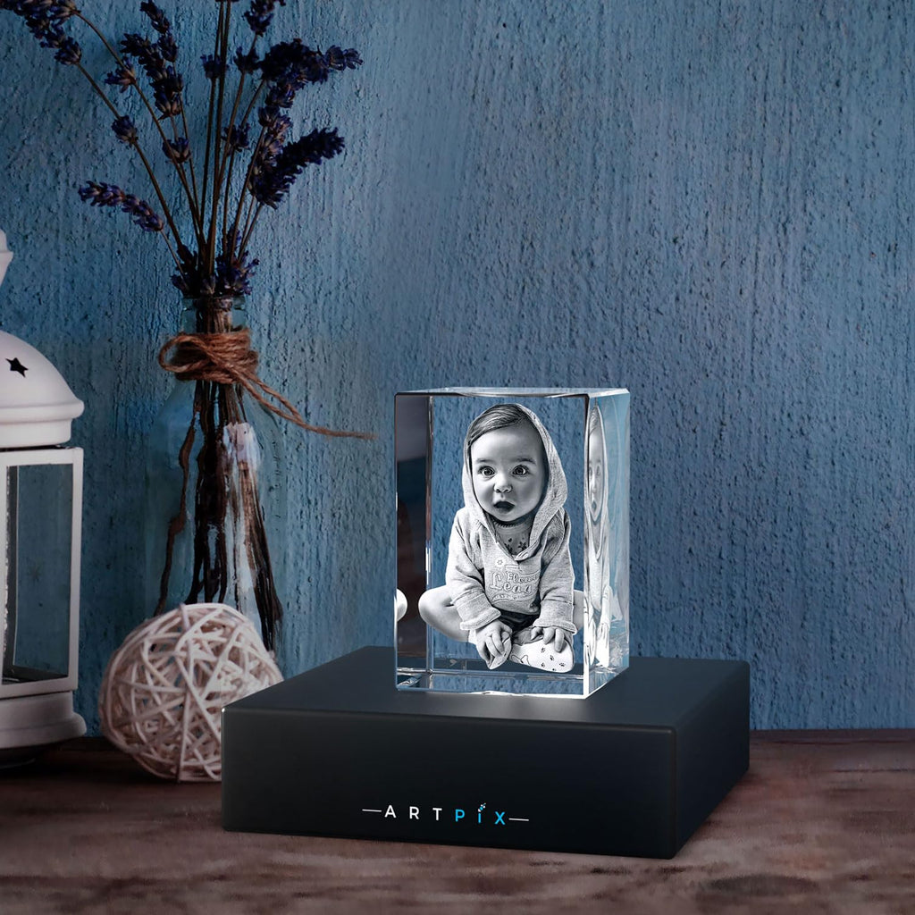 ArtPix 3D Crystal Photo, Personalized Mothers Day Gifts for Mom, Women, Wife, Her, Him, Men, Husband, Grandma, Great Customized Gift With Your Own Photo, Custom Glass 3D Laser Etched Picture Frame