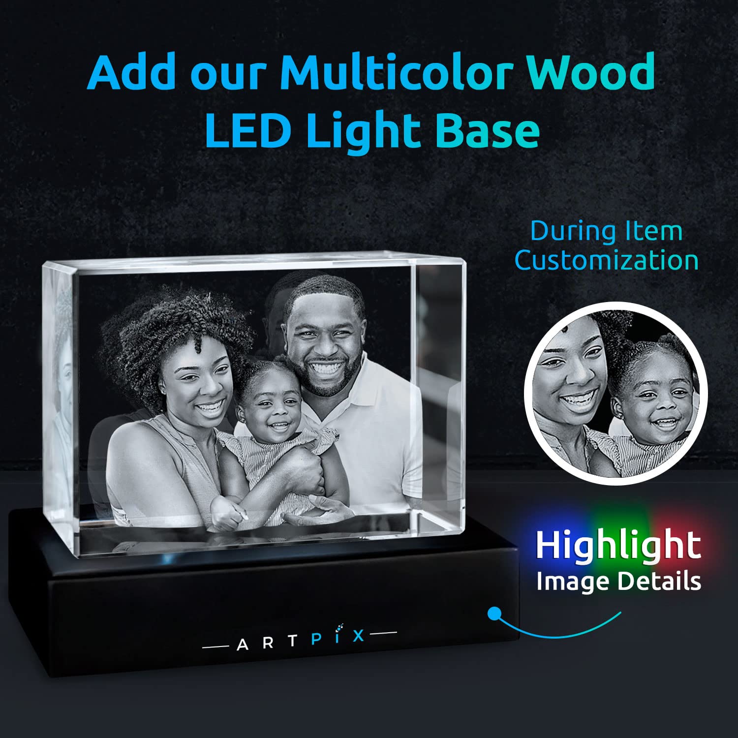 ArtPix 3D Crystal Photo, Personalized Mothers Day Gifts for Mom, Women, Wife, Her, Him, Men, Husband, Grandma, Great Customized Gift With Your Own Photo, Custom Glass 3D Laser Etched Picture Frame