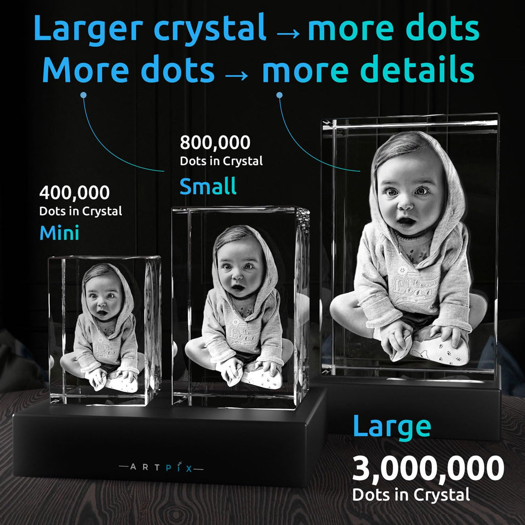 ArtPix 3D Crystal Photo, Personalized Mothers Day Gifts for Mom, Women, Wife, Her, Him, Men, Husband, Grandma, Great Customized Gift With Your Own Photo, Custom Glass 3D Laser Etched Picture Frame